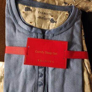 New never worn Talbots Blue & Gray Cotton Puppy Dog Lounge Pajama 2 Pc Set